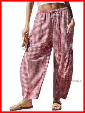 Linen Wide Leg Striped Palazzo Harem Pants Drawstring Pockets